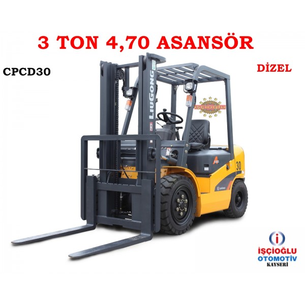 LİUGONG FORKLİFT DİZEL CPCD30 3 TON 4,70 ASANSÖR ÇİFT SOĞUTMALI